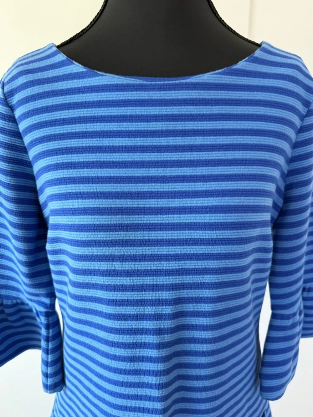 Lilly Pulitzer Alden Blue Grotto Ottoman Striped Bell Sleeve Shift Dress, Medium